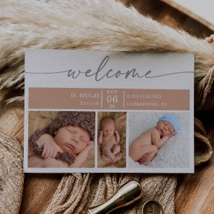 Pastell-Holz-Foto-Baby-Willkommens-Ankündigungskar Einladung