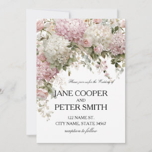 Pastell-Hortensien und Rosen Budget-Hochzeitseinla Einladung
