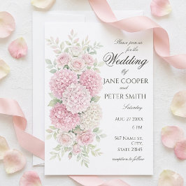 Pastell-Hortensien und Rosen Budget-Hochzeitseinla Einladung