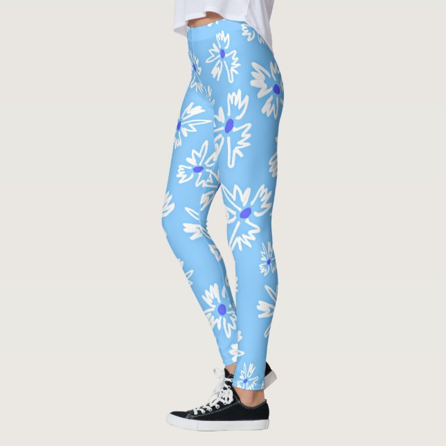 Pastell Hübsch Blau und Weiß Blume Leggings (Links)