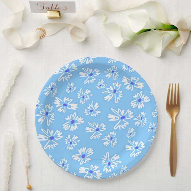 Pastell Hübsch Blau und Weiß Blume Pappteller (Hochzeit)