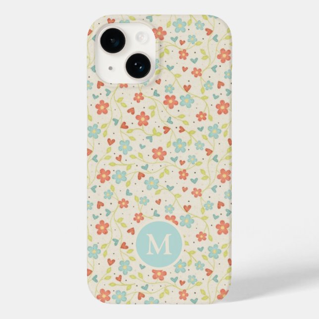 Pastell Hübsch Frühlingsfloral Monogramm Case-Mate iPhone 14 Hülle (Rückseite)
