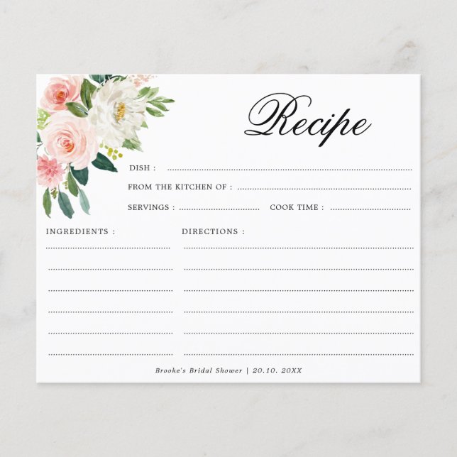 Pastell Hübsch rosa, botanische Rezeptkarte (Vorderseite)