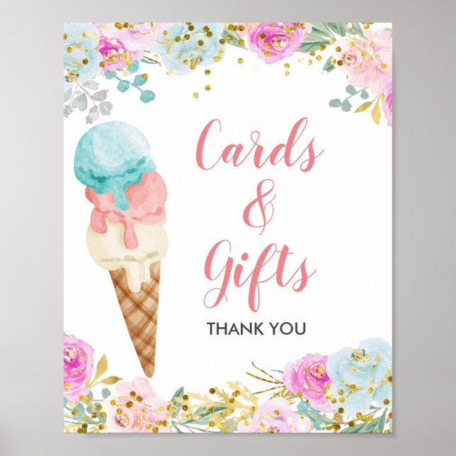 Pastell Ice Creme Blumenkarten & Geschenke Untersc Poster (Vorne)