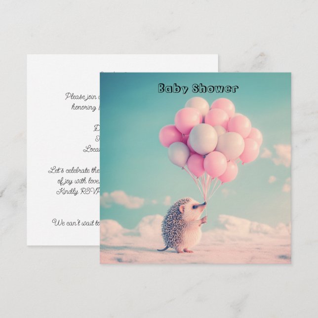 Pastell-Igel-Ballon-Baby-Shower-Karte (Vorne/Hinten)