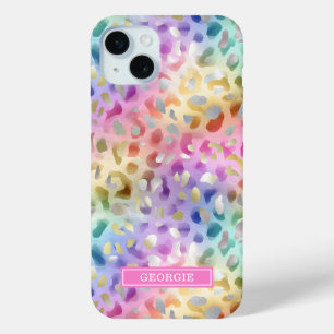 Pastell-Irideszenz-Leopardenprint monogrammiert Case-Mate iPhone Hülle