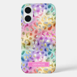Pastell-Irideszenz-Leopardenprint monogrammiert iPhone 16 Hülle