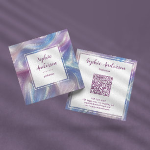 Pastell-Irideszenz-Marmor mit QR-Code Quadratische Visitenkarte
