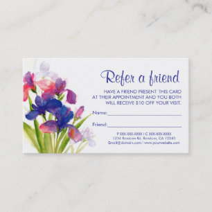 Pastell-Iris-Blumen verweisen auf Visitenkarten ei Empfehlungskarte