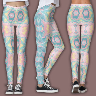 Pastell-Kaleidoskop-Muster Rosa und Mint-Mandala Leggings