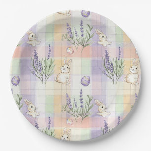 Pastell-Karo-Osterhasen-Muster Pappteller