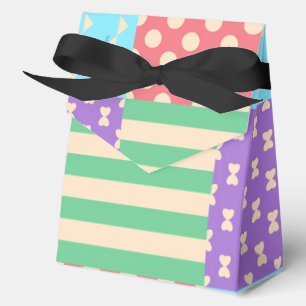 Pastell-Karo-Streifen-Schleife-Punkte-Geometrisch Geschenkschachtel