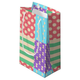 Pastell-Karo-Streifen-Schleife-Punkte-Geometrisch Kleine Geschenktüte