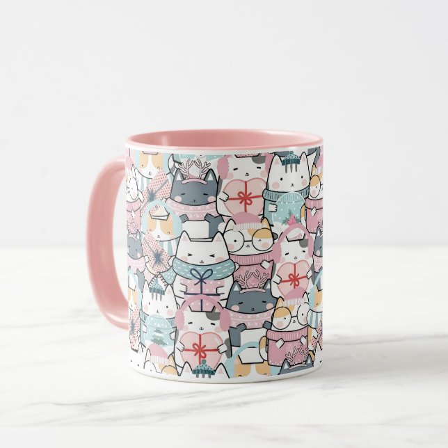 Pastell-Kawaii-Charakter-Collage Tasse (Vorderseite Links)
