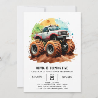 Pastell Kids' Monster Truck Geburtstag Einladung
