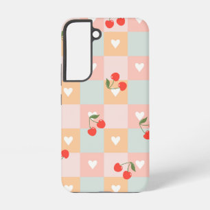 Pastell-Kirsch- und Herz-Karo-Muster Samsung Galaxy Hülle