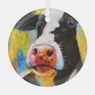 Pastell-Kuh-Porträt Moderne Malerei Ornament Aus Glas