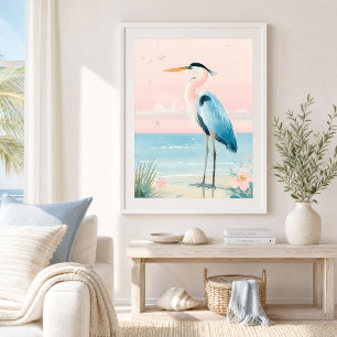 Pastell-Küstenreiher-Strand-Kunstprint Poster