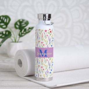 Pastell-Lavendel-Blau-Lachsrosa-Wildblumen 2 Trinkflasche