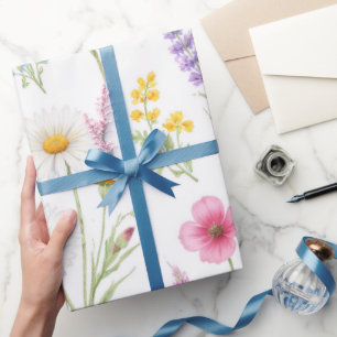 Pastell-Lavendel-Blau-Lachsrosa-Wildblumen Geschenkpapier