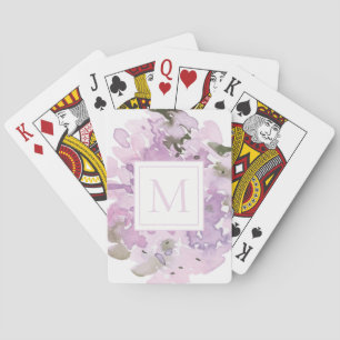 Pastell-Lavendel-Lila-Aquarell-Blumen-Monogramm Spielkarten