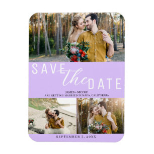 Pastell-Lavendel Save-the-Date-Hochzeit 3 Fotos Magnet
