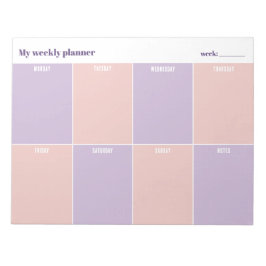Pastell-Lavendel- und Pfirsich-Wochenplaner zum An Notizblock