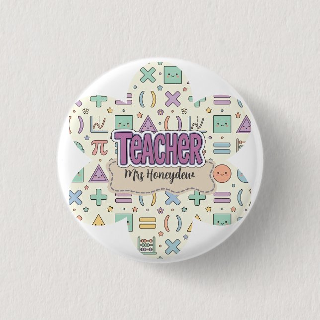 Pastell-Lehrer-Dankbarkeits-Mathematik-Muster  Button (Vorderseite)