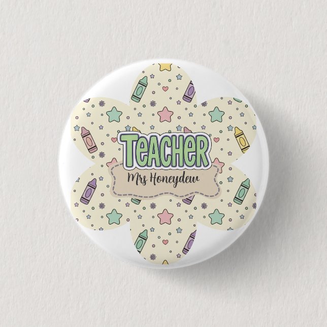 Pastell-Lehrer-Dankeschön-Wachsstift-Muster  Button (Vorderseite)