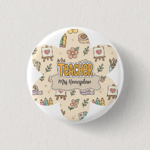 Pastell-Lehrer-Schulbedarf-Muster  Button