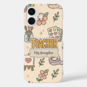 Pastell-Lehrer-Schulbedarf-Muster iPhone 16 Hülle