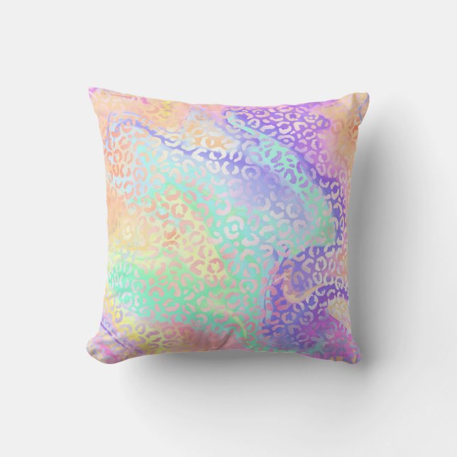 *~* Pastell Leopard Regenbogen Wirbel Tierdruck Kissen (Vorderseite)