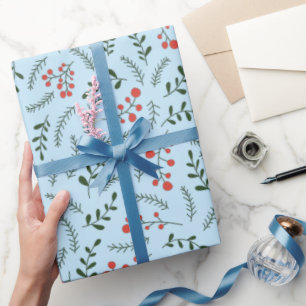 Pastell-Lichtblau-grünes Laubmuster im Farmhouse-S Geschenkpapier