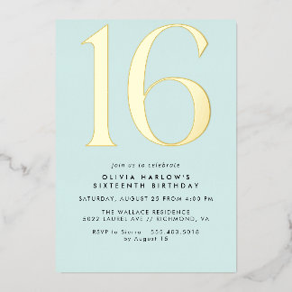 Pastell Light Blue & Gold | Einfaches Niedliches S Folieneinladung