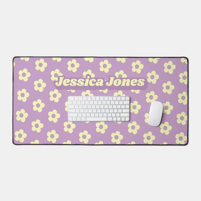 Pastell Lila Gelb Niedlich Daisy Retro Name Schreibtischunterlage (Tastatur & Maus)