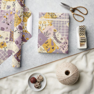 Pastell-Lila-Gelb-Quilt-Gingham-Cottagecore Geschenkpapier