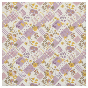 Pastell-Lila-Gelbes Patchwork-Vintage-Cottagecore Stoff