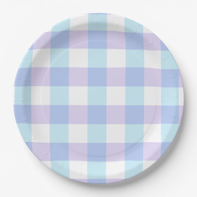 Pastell-Lila-Gingham Pappteller (Vorderseite)