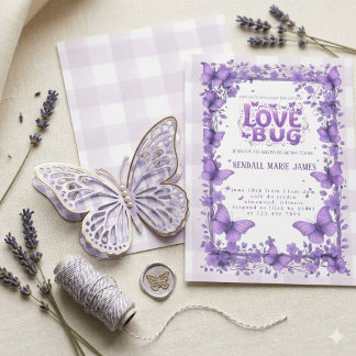 Pastell-Lila-Love-Bug-Baby-Shower-Einladungen Einladung