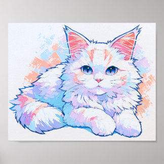Pastell-Lila-Maine-Coon-Katze-Impasto-Malerei Poster