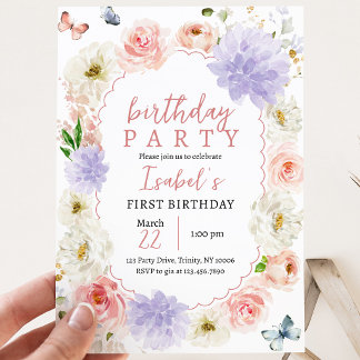 Pastell Lila Pink Butterfly Geburtstag Einladung