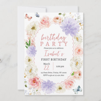 Pastell Lila Pink Butterfly Geburtstag Einladung