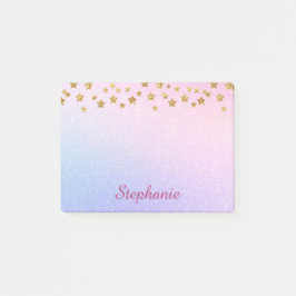 Pastell Lila Pink Glitzer Gold Stars Post-it Klebezettel