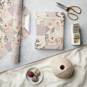 Pastell-Lila-Quilt Earthy Gingham Cottagecore Geschenkpapier