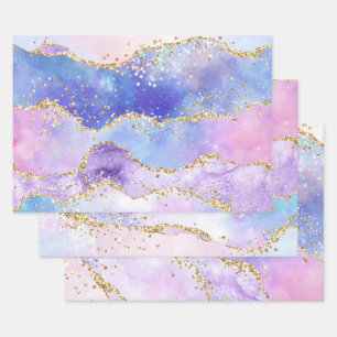 Pastell-Lila, Rosa und Gold Glitter-Achat Geschenkpapier Set