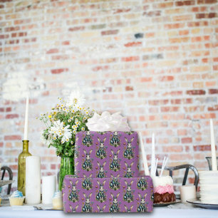 Pastell-Lila Süße Wasserfarbe-Hasen-Blumen-Ostern Geschenkpapier