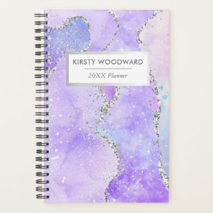 Pastell-Lila und Weiß Faux-Silber-Glitter-Achat Planer