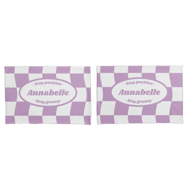 Pastell Lila Weißer Schachbrett Name Kissenbezug (Vorderseite-Set)