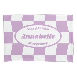 Pastell Lila Weißer Schachbrett Name Kissenbezug
