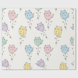 Pastell-Luftballon-Katzen-Muster – Cute minimalist Geschenkpapier